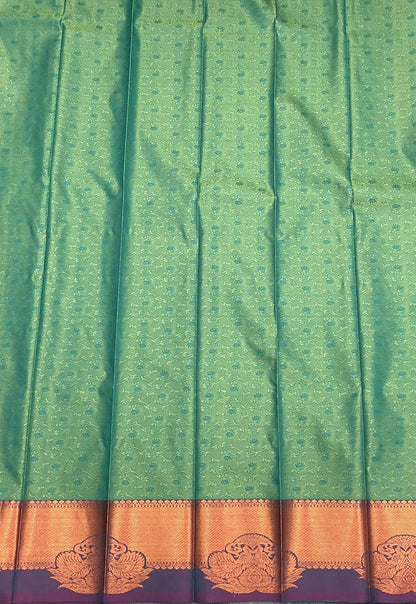 Poly Cotton Saree Parrot Green Colour with Copper Zari Border