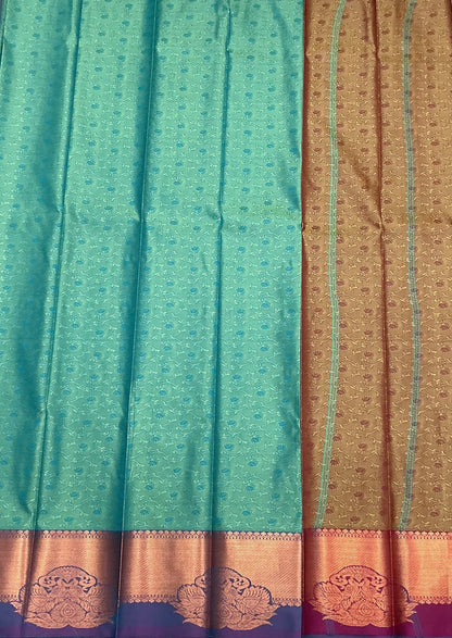 Poly Cotton Saree Parrot Green Colour with Copper Zari Border