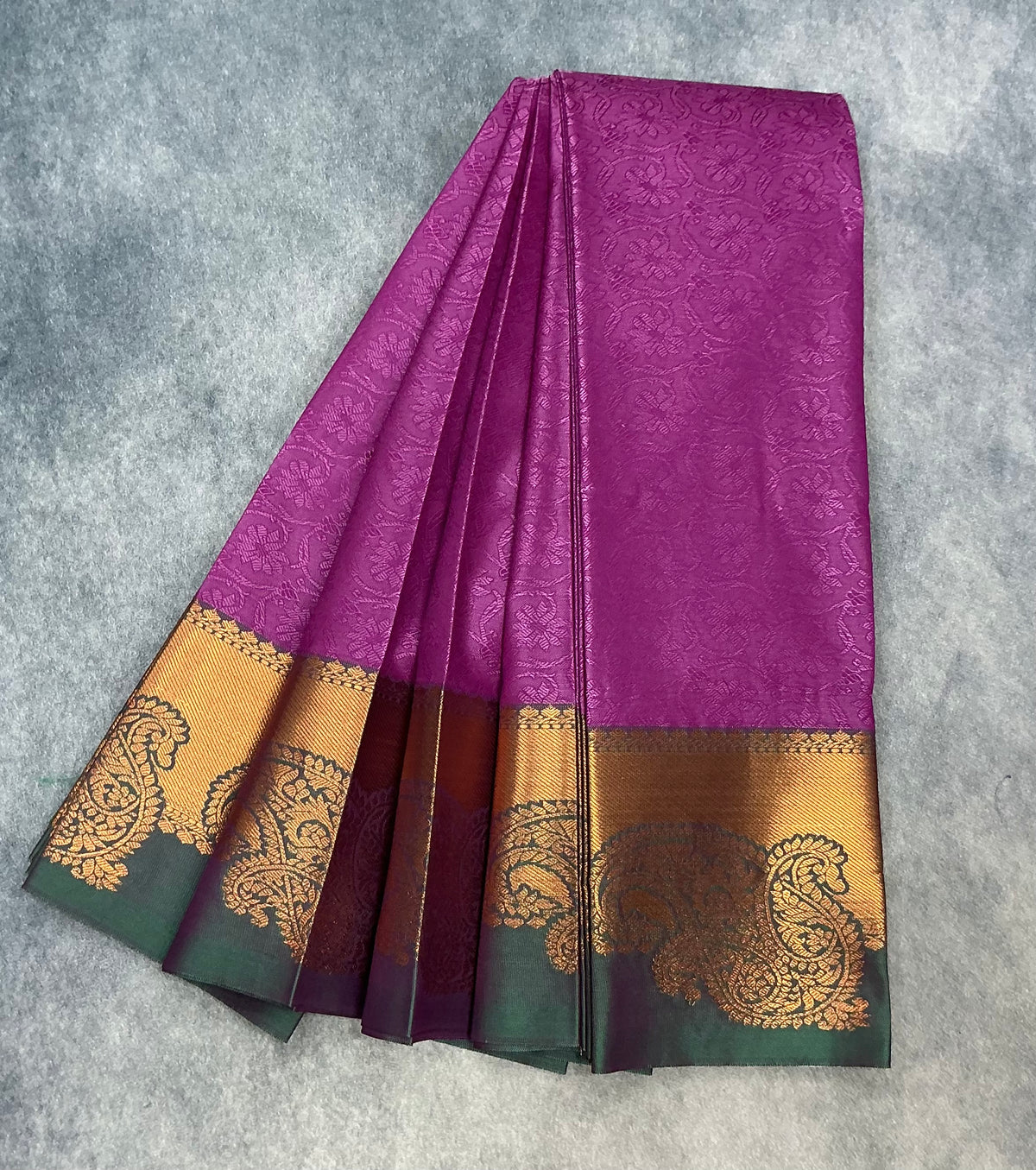 Poly Cotton Saree Magenta Colour with Copper Zari Border