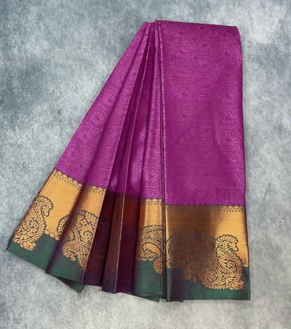 Poly Cotton Saree Magenta Colour with Copper Zari Border