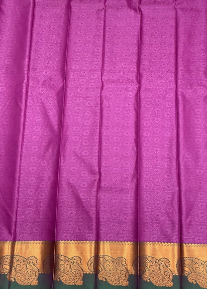 Poly Cotton Saree Magenta Colour with Copper Zari Border
