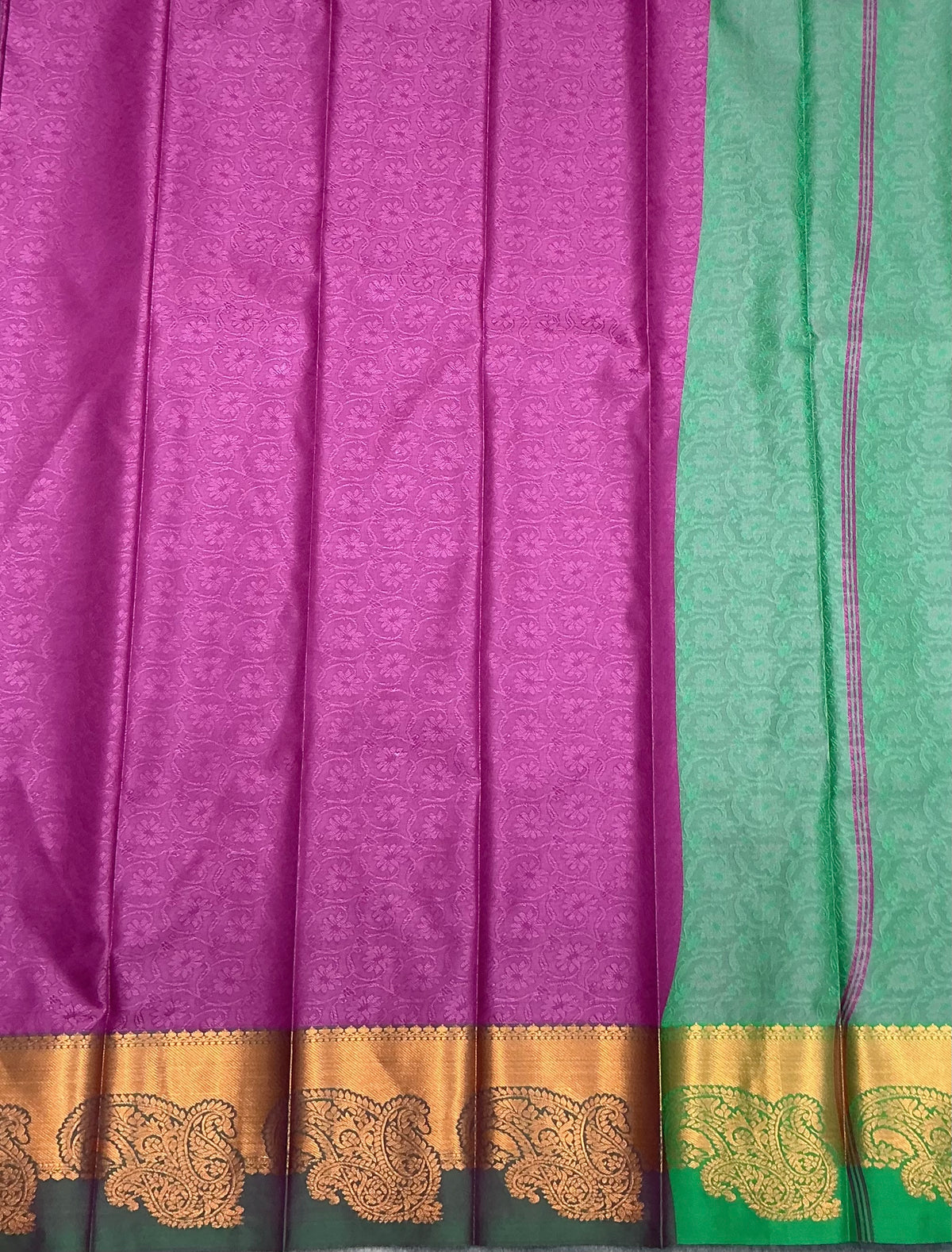 Poly Cotton Saree Magenta Colour with Copper Zari Border