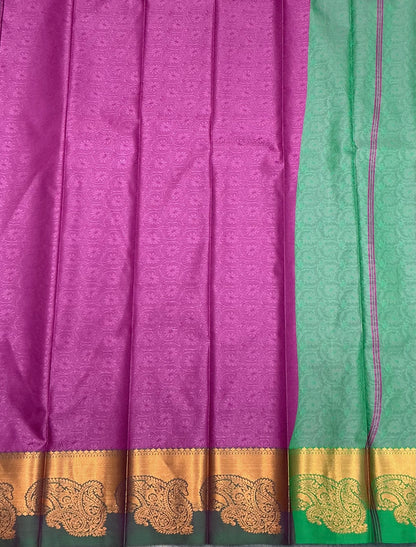 Poly Cotton Saree Magenta Colour with Copper Zari Border