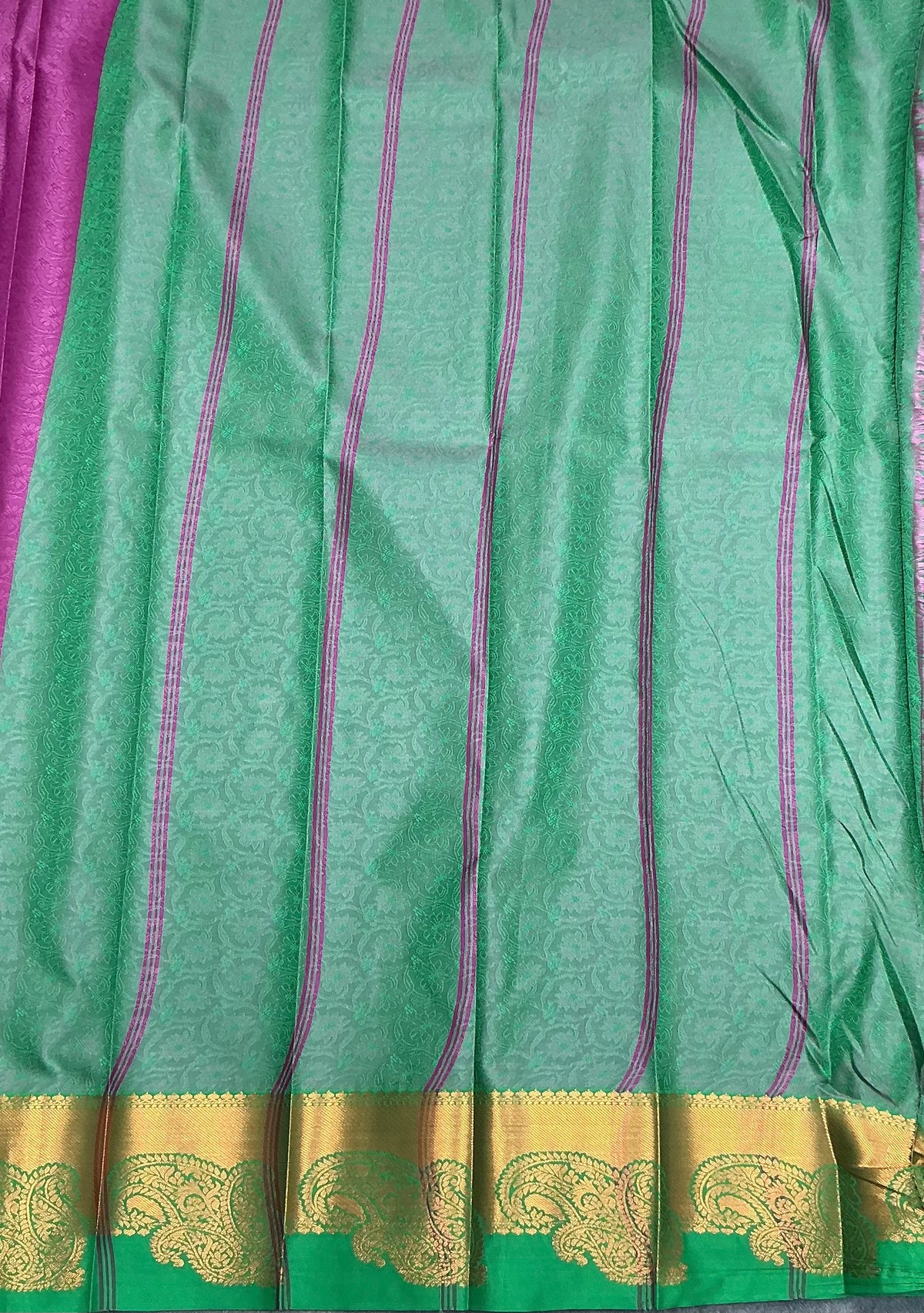 Poly Cotton Saree Magenta Colour with Copper Zari Border
