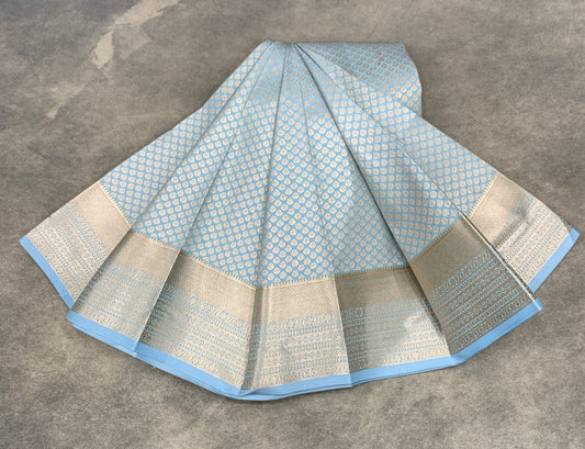 Fancy Tissue Saree Ice Blue Colour with Self Design Border