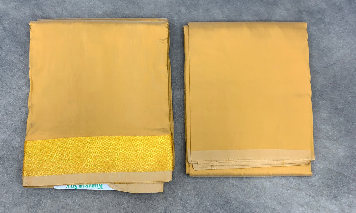 Pastel Mustard Colour Silk Dhothi and Shirt Material Combo