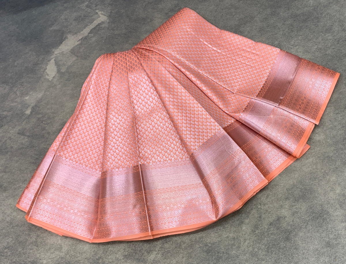 Fancy Tissue Saree Peach Colour with Self Design Border