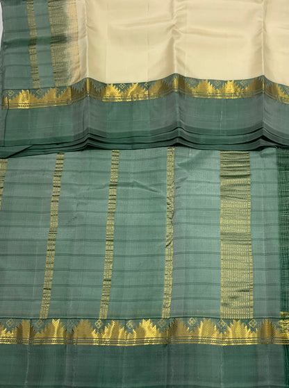 Pure Kanchivaram Silk Saree Off White Colour with Green Border