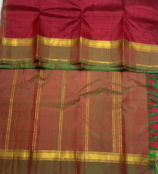 Pure Kanchivaram Silk Saree Maroon Colour with Dark Green Border