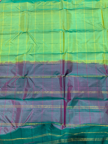 Pure Kanchivaram Silk Saree Pista Green Colour with Grape shade Border