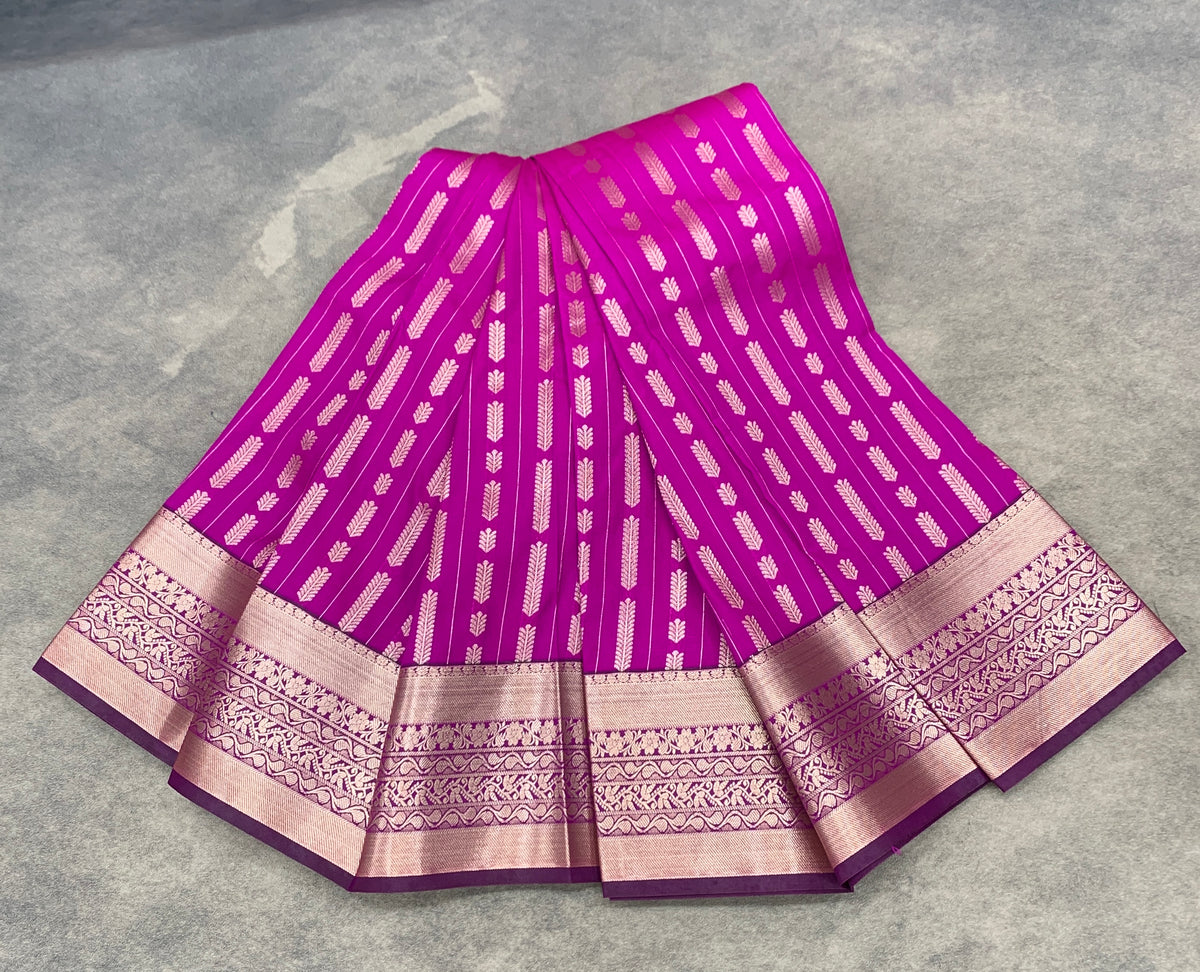 Soft Silk Casual Saree Magenta Colour with Copper Zari Border