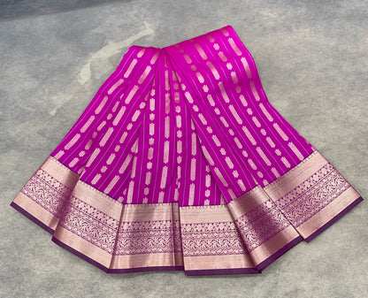 Soft Silk Casual Saree Magenta Colour with Copper Zari Border