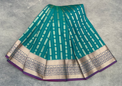 Soft Silk Casual Saree Rama Green Colour with Copper Zari Border