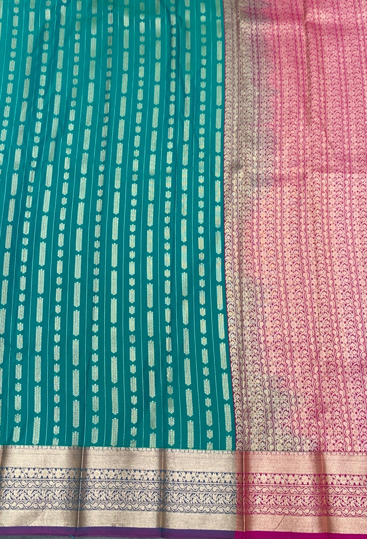 Soft Silk Casual Saree Rama Green Colour with Copper Zari Border