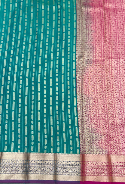 Soft Silk Casual Saree Rama Green Colour with Copper Zari Border
