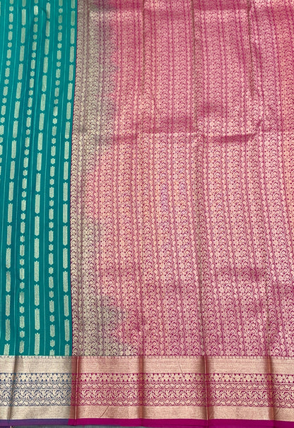 Soft Silk Casual Saree Rama Green Colour with Copper Zari Border
