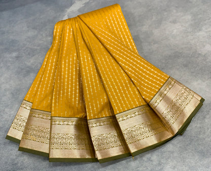 Soft Silk Casual Saree Golden Mustard Colour with Copper Zari Border