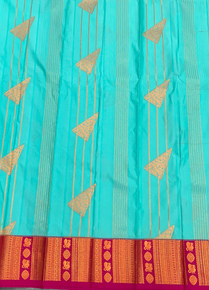 Soft Silk Casual Saree Sapphire Colour with Pink and Copper Zari Border