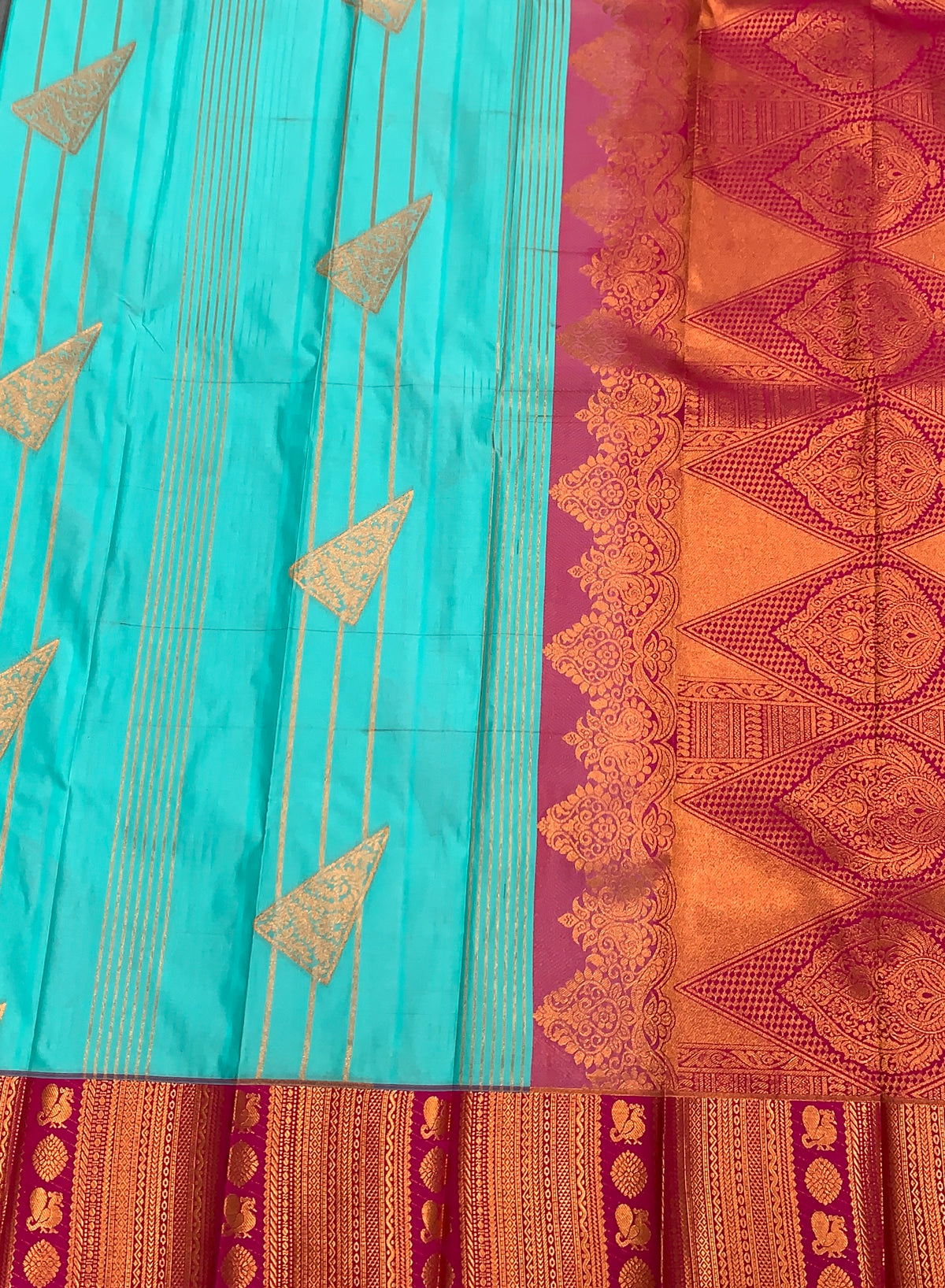 Soft Silk Casual Saree Sapphire Colour with Pink and Copper Zari Border