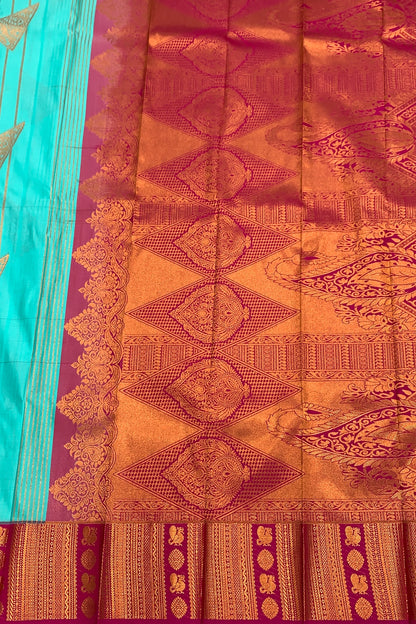 Soft Silk Casual Saree Sapphire Colour with Pink and Copper Zari Border