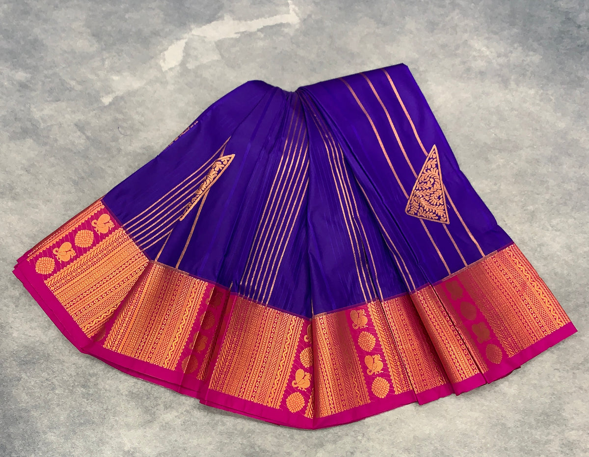 Soft Silk Casual Saree Violet Colour with Pink and Copper Zari Border