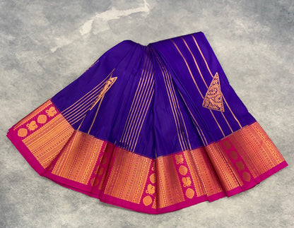 Soft Silk Casual Saree Violet Colour with Pink and Copper Zari Border