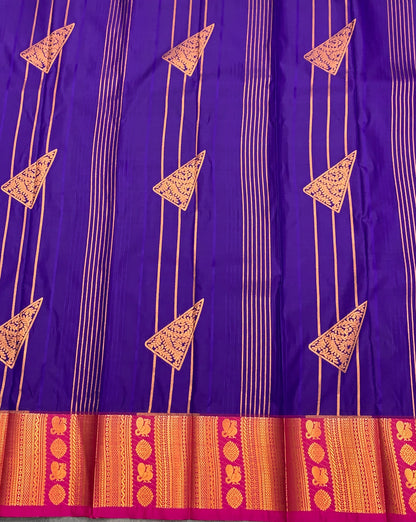 Soft Silk Casual Saree Violet Colour with Pink and Copper Zari Border