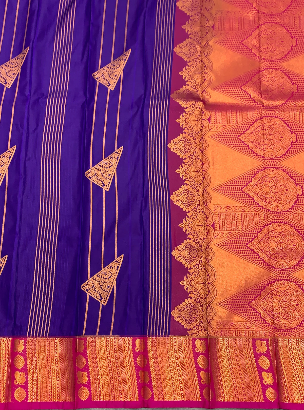 Soft Silk Casual Saree Violet Colour with Pink and Copper Zari Border