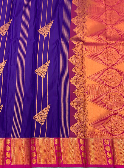 Soft Silk Casual Saree Violet Colour with Pink and Copper Zari Border