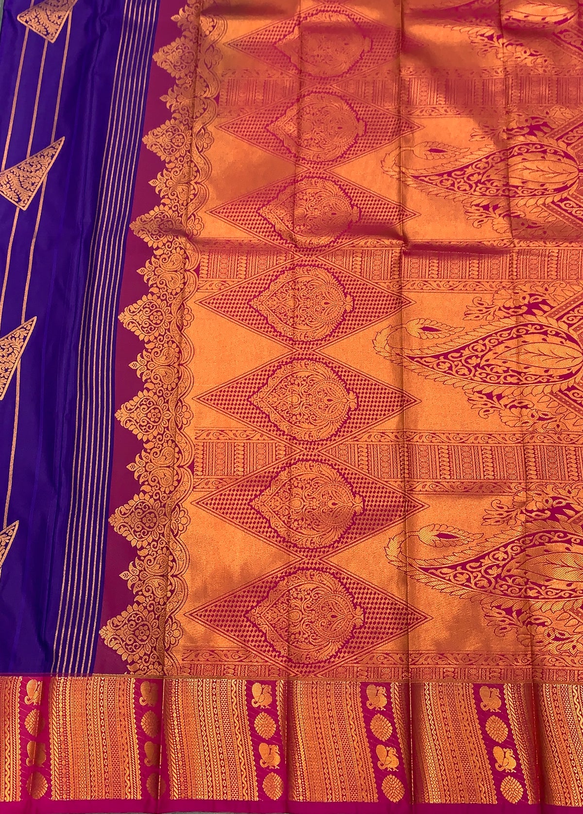 Soft Silk Casual Saree Violet Colour with Pink and Copper Zari Border