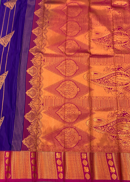 Soft Silk Casual Saree Violet Colour with Pink and Copper Zari Border