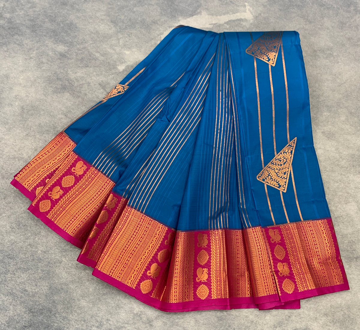 Soft Silk Casual Saree Sky Blue Colour with Pink and Copper Zari Border
