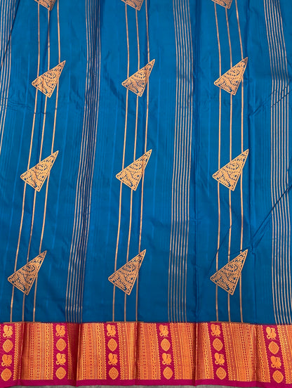 Soft Silk Casual Saree Sky Blue Colour with Pink and Copper Zari Border