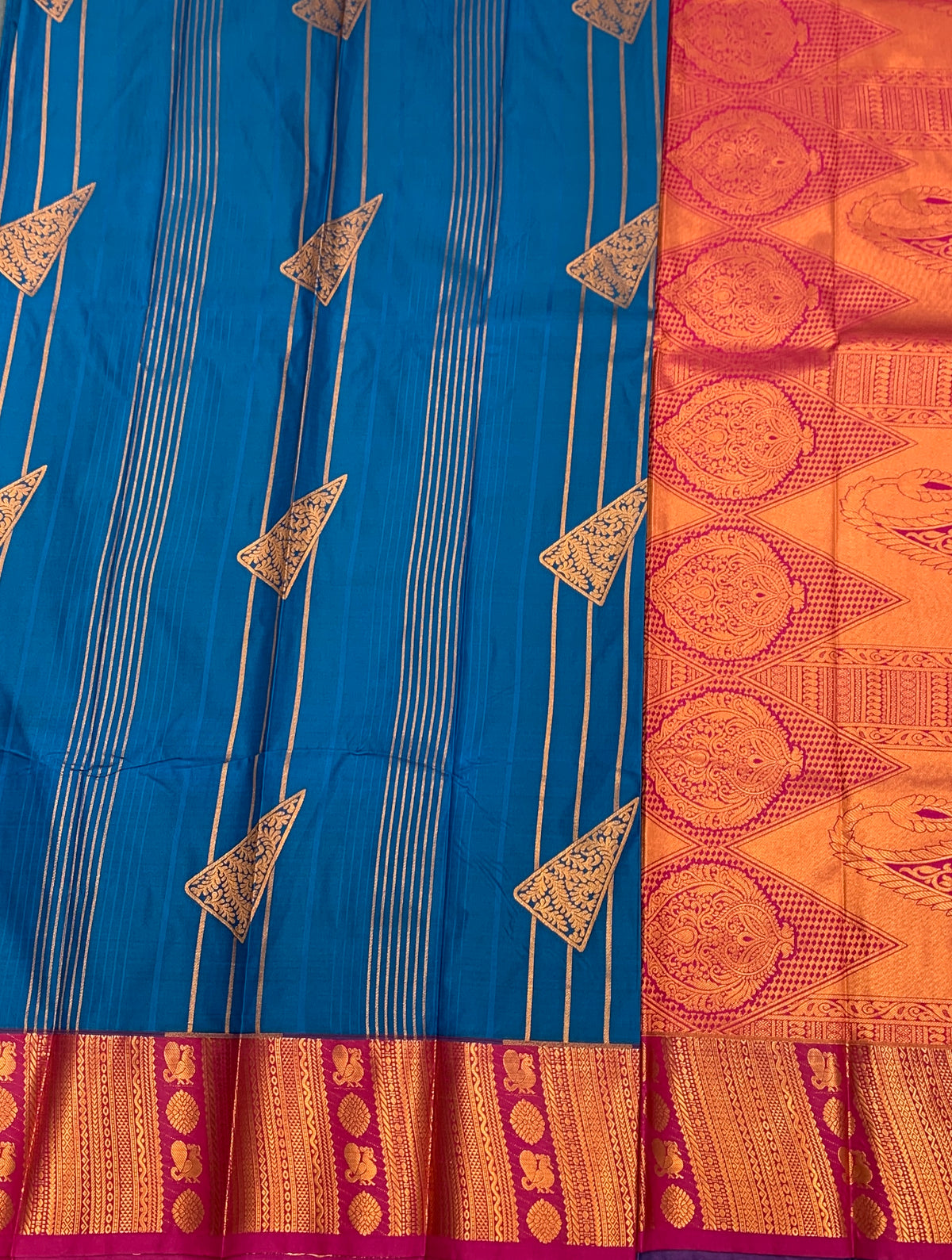 Soft Silk Casual Saree Sky Blue Colour with Pink and Copper Zari Border