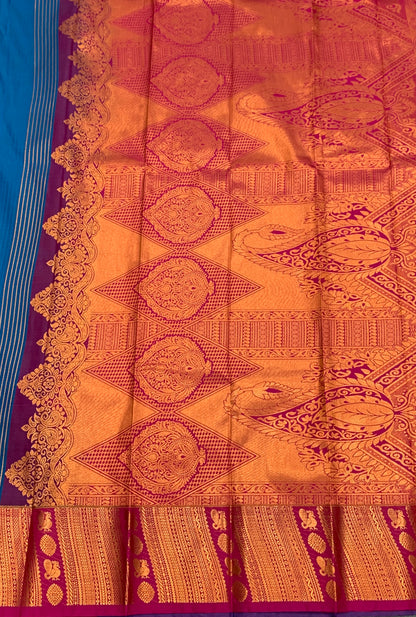 Soft Silk Casual Saree Sky Blue Colour with Pink and Copper Zari Border