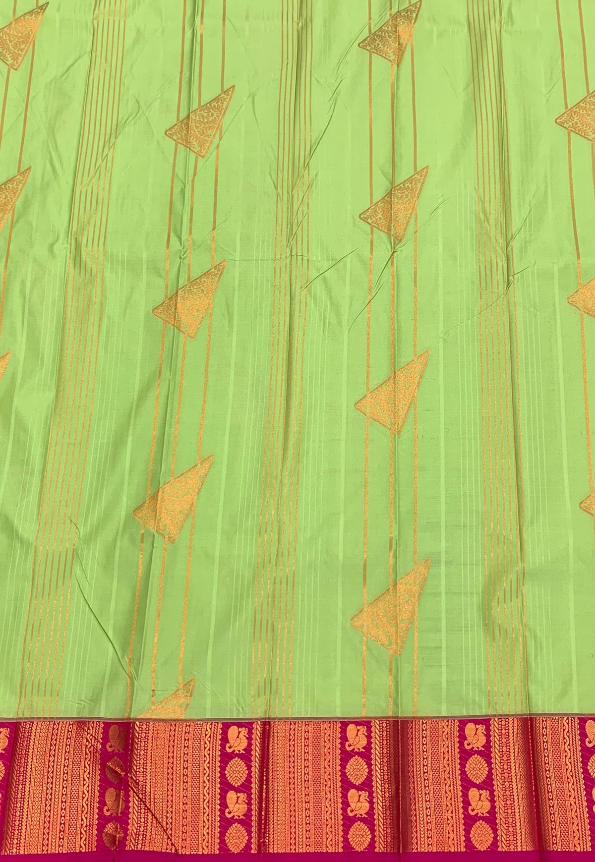 Soft Silk Casual Saree Pista Green Colour with Pink and Copper Zari Border