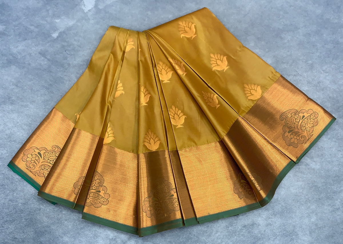 Soft Silk Casual Saree Golden Mustard Colour with Copper Zari Border