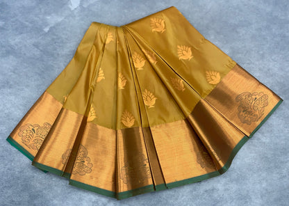 Soft Silk Casual Saree Golden Mustard Colour with Copper Zari Border