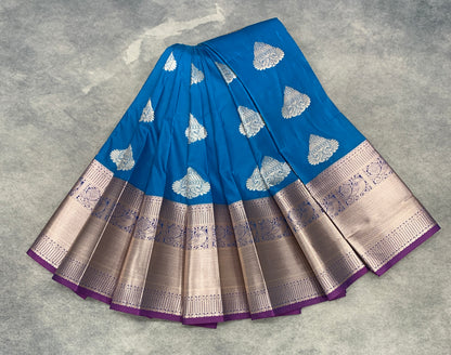 Soft Silk Casual Saree Sky Blue Colour with Golden Zari Border
