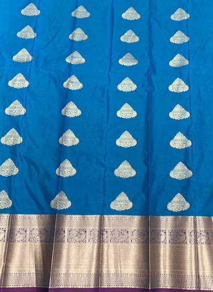 Soft Silk Casual Saree Sky Blue Colour with Golden Zari Border