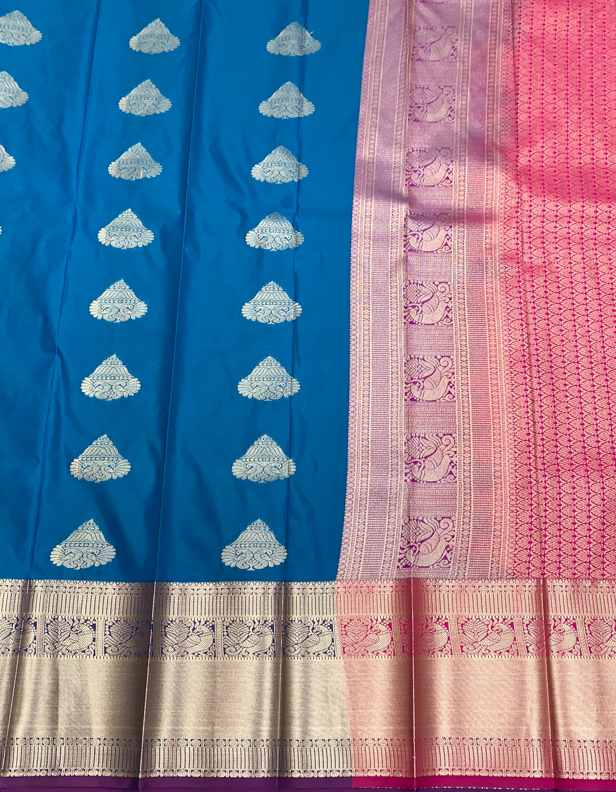 Soft Silk Casual Saree Sky Blue Colour with Golden Zari Border