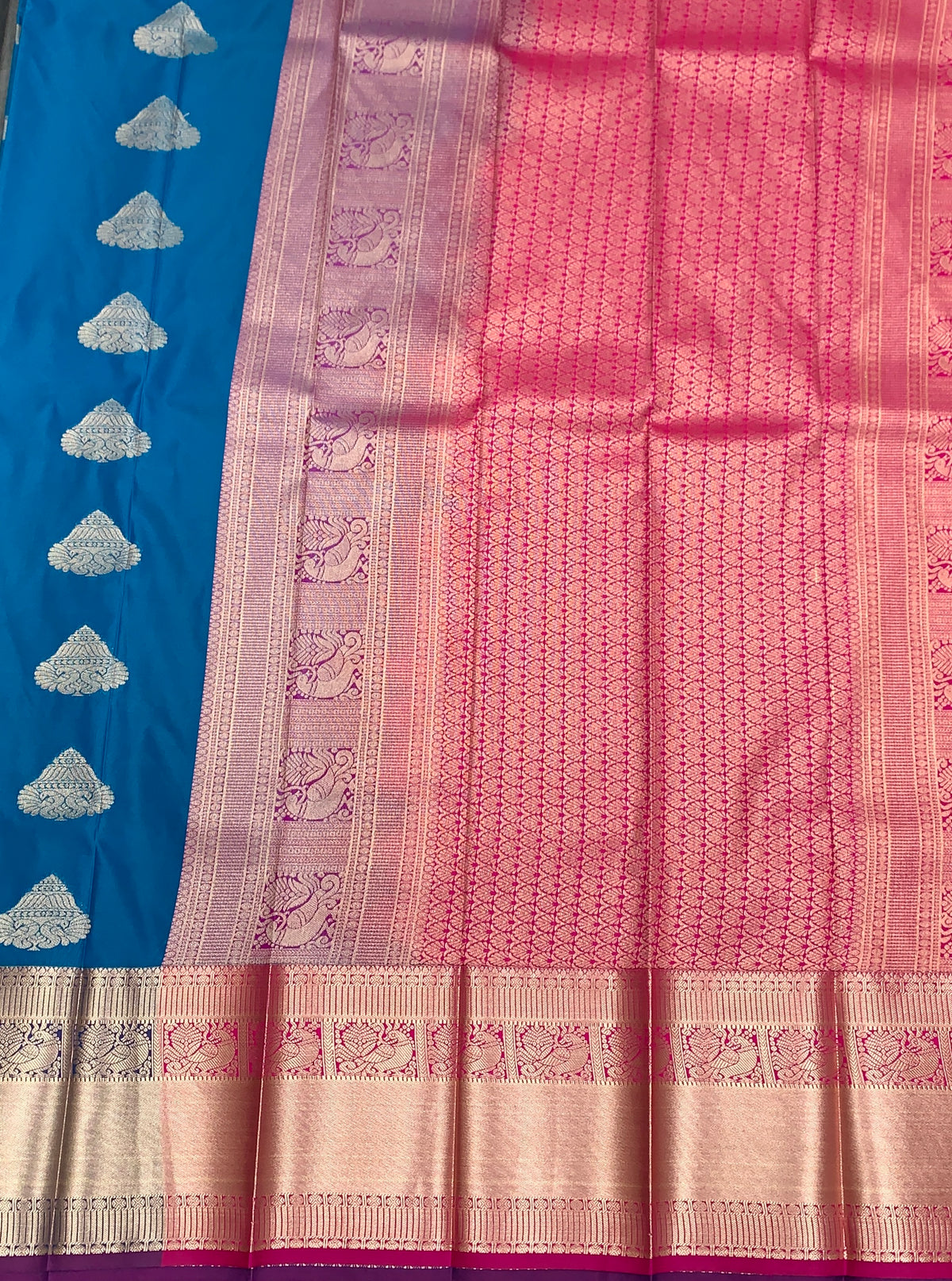 Soft Silk Casual Saree Sky Blue Colour with Golden Zari Border