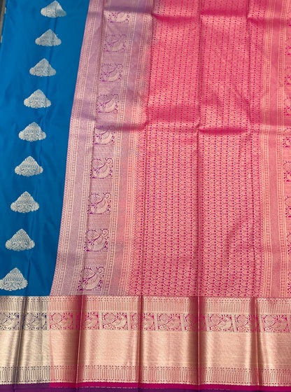 Soft Silk Casual Saree Sky Blue Colour with Golden Zari Border