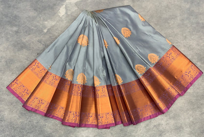 Soft Silk Casual Saree Grey Colour with Copper Zari Border