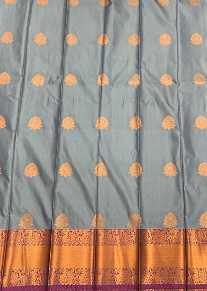 Soft Silk Casual Saree Grey Colour with Copper Zari Border