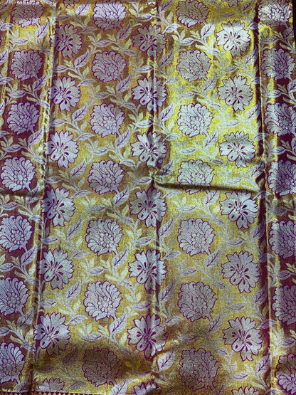 Vegan Silk Saree Golden Colour with Floral design