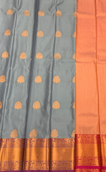 Soft Silk Casual Saree Grey Colour with Copper Zari Border