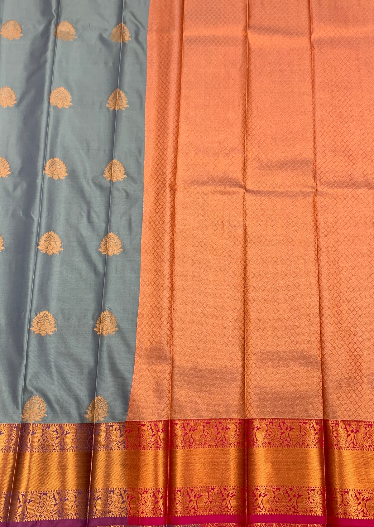 Soft Silk Casual Saree Grey Colour with Copper Zari Border