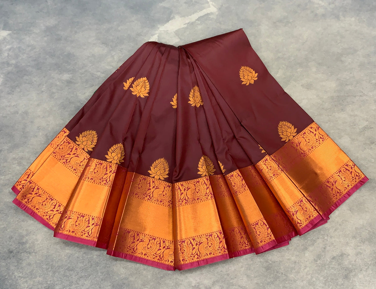 Soft Silk Casual Saree Brown Colour with Copper Zari Border