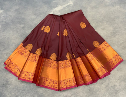 Soft Silk Casual Saree Brown Colour with Copper Zari Border